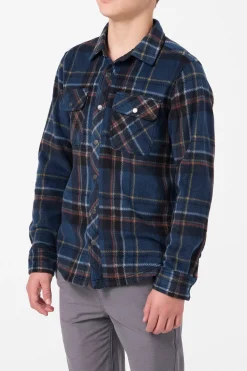 Tops^O'Neill Boy's Glacier Plaid Superfleece Long Sleeve Shirt - | midnight navy
