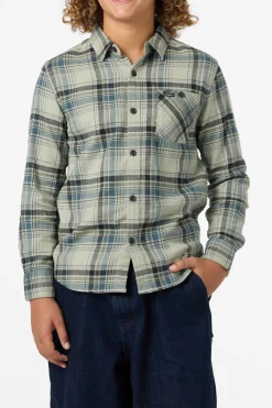 Tops^O'Neill Boy's Redmond Plaid Flannel Long Sleeve Shirt - | sage