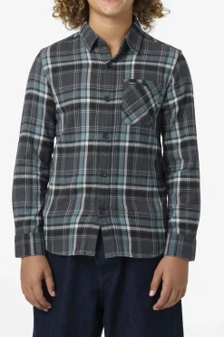 Tops^O'Neill Boy's Redmond Plaid Flannel Long Sleeve Shirt - | graphite