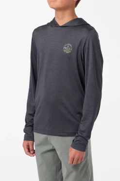 Tops^O'Neill Boy's TRVLR Upf Hooded Ls - Blaze Long Sleeve Pullover - | hthr black