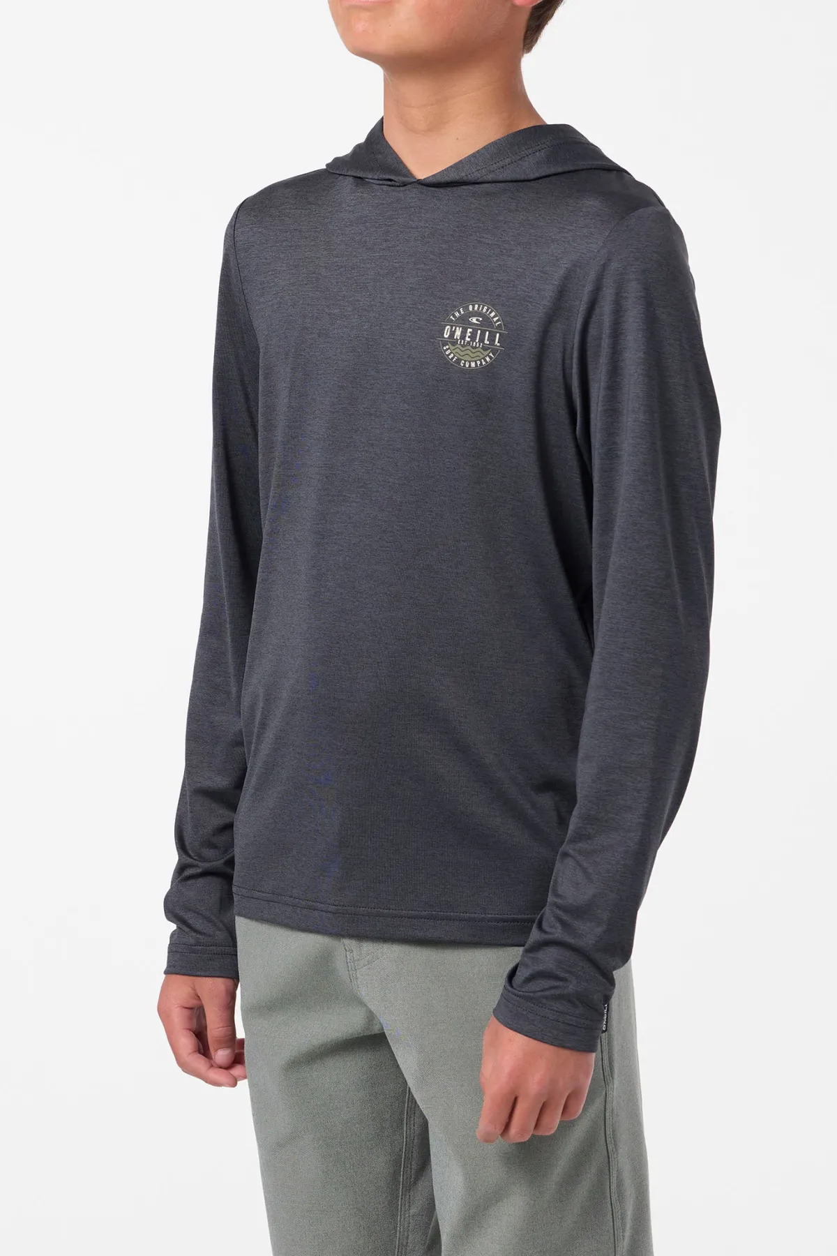 Tops^O'Neill Boy's TRVLR Upf Hooded Ls - Blaze Long Sleeve Pullover - | hthr black