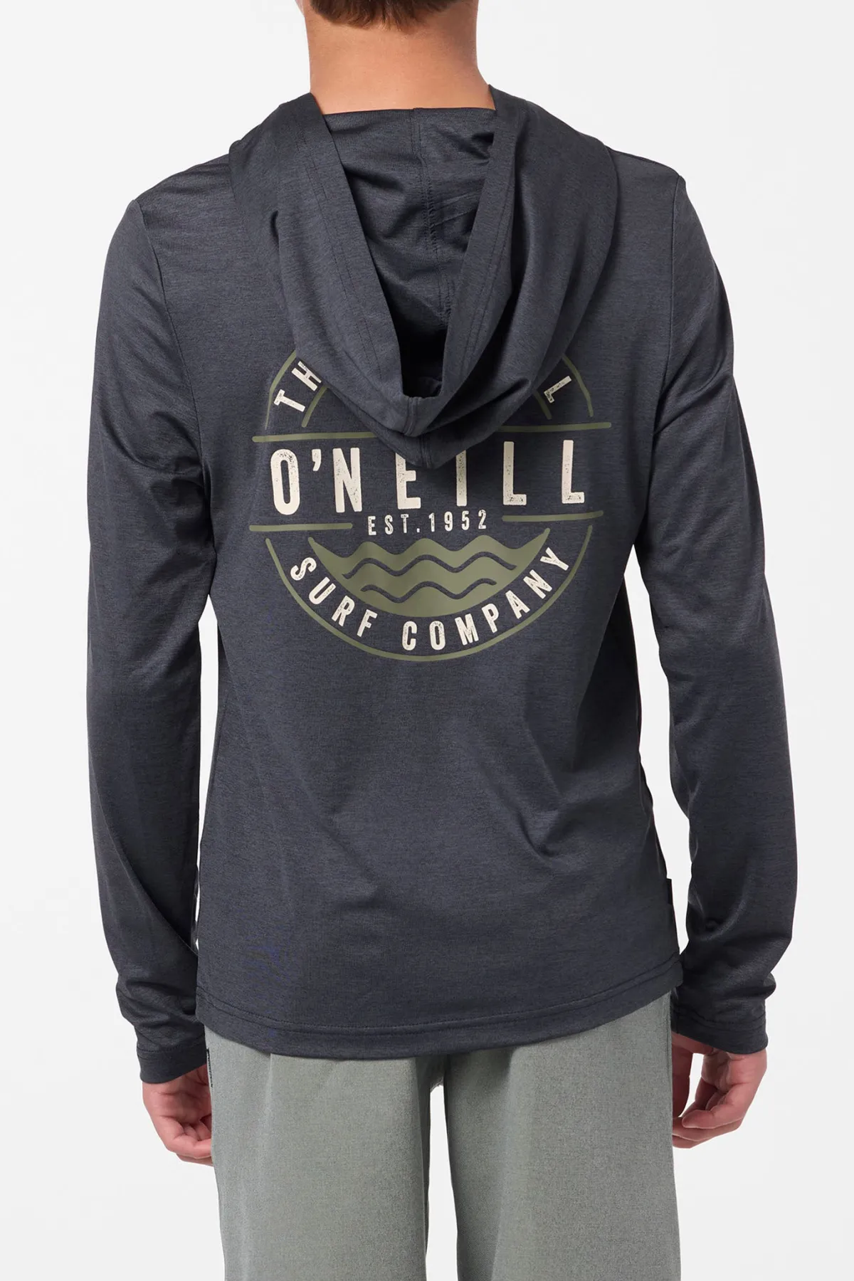 Tops^O'Neill Boy's TRVLR Upf Hooded Ls - Blaze Long Sleeve Pullover - | hthr black