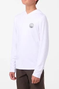 Tops^O'Neill Boy's TRVLR Upf Hooded Ls - Blaze Long Sleeve Pullover - | white