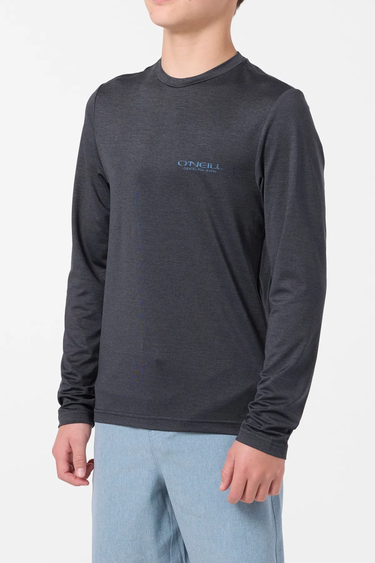 Tops^O'Neill Boy's TRVLR Upf Ls - Stacked Long Sleeve Pullover - | hthr black