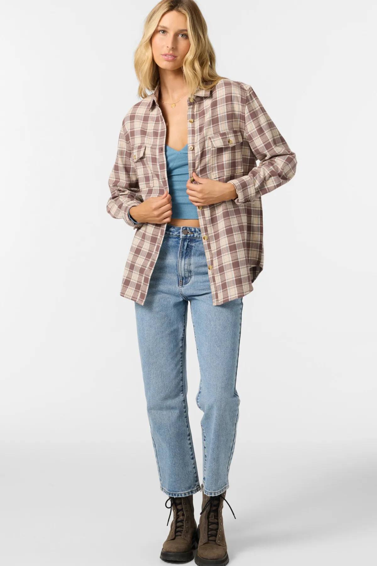 Tops^O'Neill Brooks Flannel Long Sleeve Top carob brown