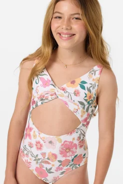 Swimwear^O'Neill Girl's Camellia Floral Twisted One-Piece - | vanilla