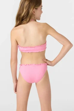 Swimwear^O'Neill Girl's Dawnbreak Rib Hi-Neck Ruffle Edge Set High Neck Top Set sachet pink