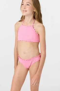 Swimwear^O'Neill Girl's Dawnbreak Rib Hi-Neck Ruffle Edge Set High Neck Top Set sachet pink