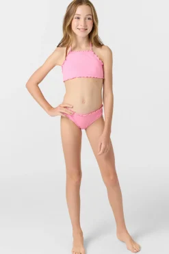 Swimwear^O'Neill Girl's Dawnbreak Rib Hi-Neck Ruffle Edge Set High Neck Top Set sachet pink