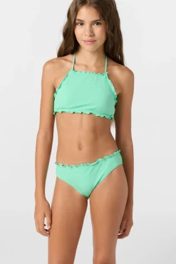 Sale^O'Neill Girl's Dawnbreak Rib Hi-Neck Ruffle Edge Set High Neck Top Set jade cream