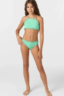 Sale^O'Neill Girl's Dawnbreak Rib Hi-Neck Ruffle Edge Set High Neck Top Set jade cream