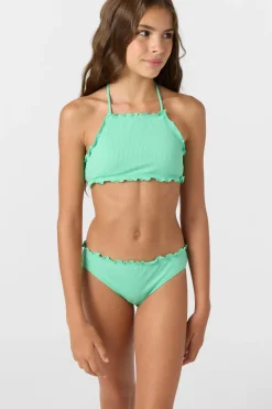 Sale^O'Neill Girl's Dawnbreak Rib Hi-Neck Ruffle Edge Set High Neck Top Set jade cream