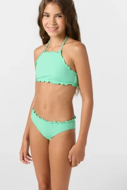 Sale^O'Neill Girl's Dawnbreak Rib Hi-Neck Ruffle Edge Set High Neck Top Set jade cream