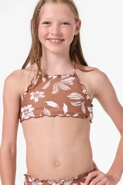 Swimwear^O'Neill Girl's Nomad Floral Ruffle Edge High Neck Set - | carob brown
