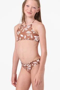 Swimwear^O'Neill Girl's Nomad Floral Ruffle Edge High Neck Set - | carob brown