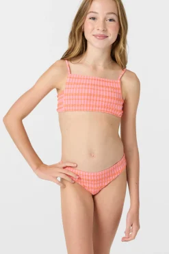 Swimwear^O'Neill Girl's Paradise Plaid Square Neck Bralette Top Set sachet pink