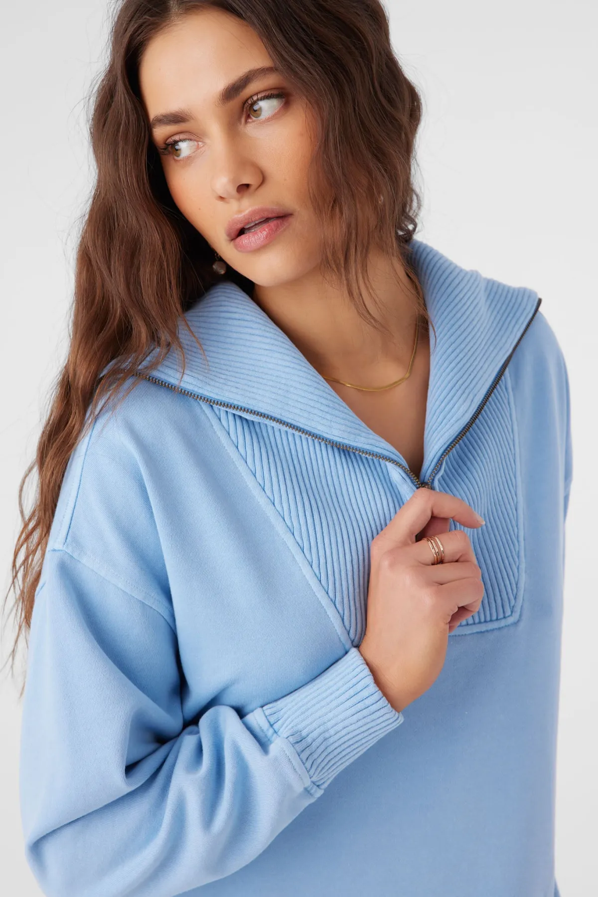 Sweaters, Hoodies & Fleece^O'Neill Karma Mock Zip Crew Neck Fleece - | chambray