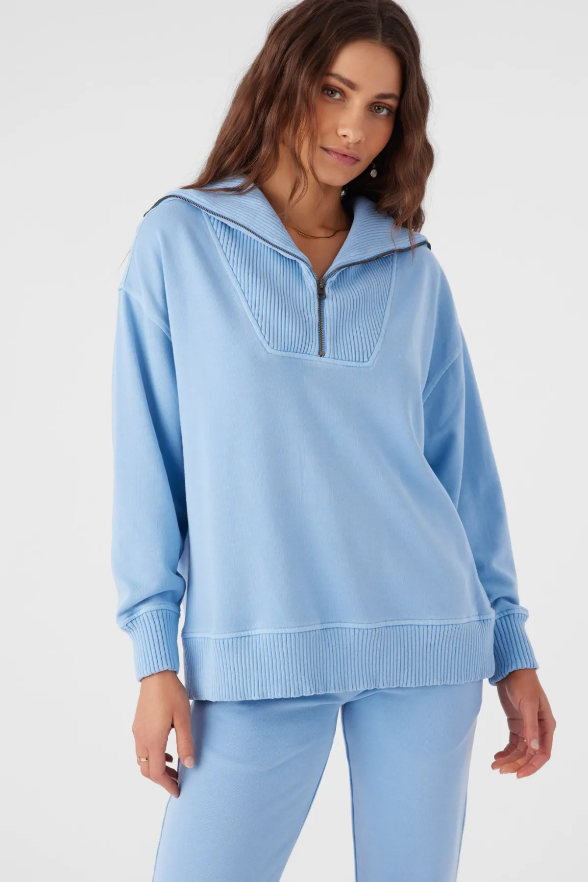 Sweaters, Hoodies & Fleece^O'Neill Karma Mock Zip Crew Neck Fleece - | chambray