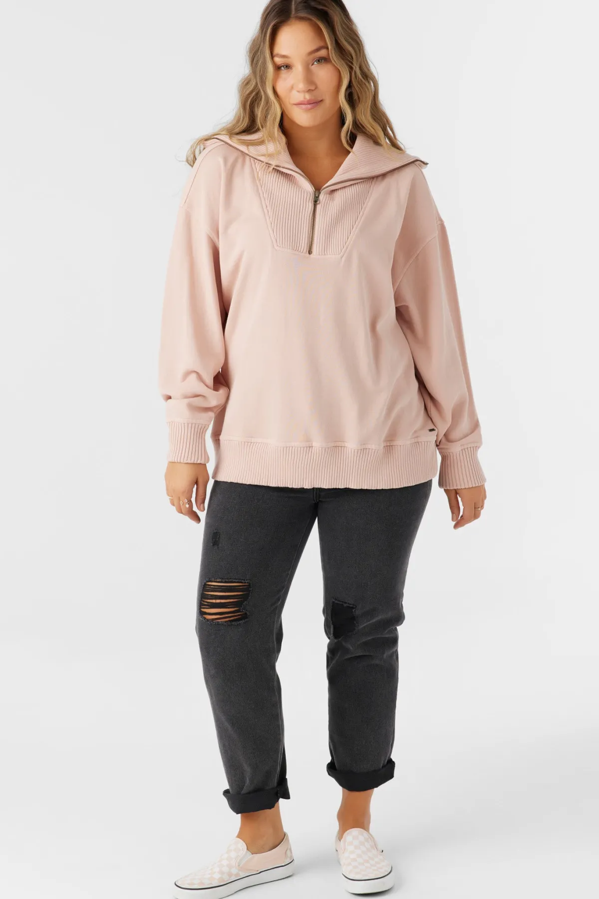 Sweaters, Hoodies & Fleece^O'Neill Karma Mock Zip Crew Neck Fleece - | rose dust
