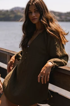 Swim Cover-Ups^O'Neill Krysten Crinkle Double Gauze Tunic Swim Cover-Up - | military olive