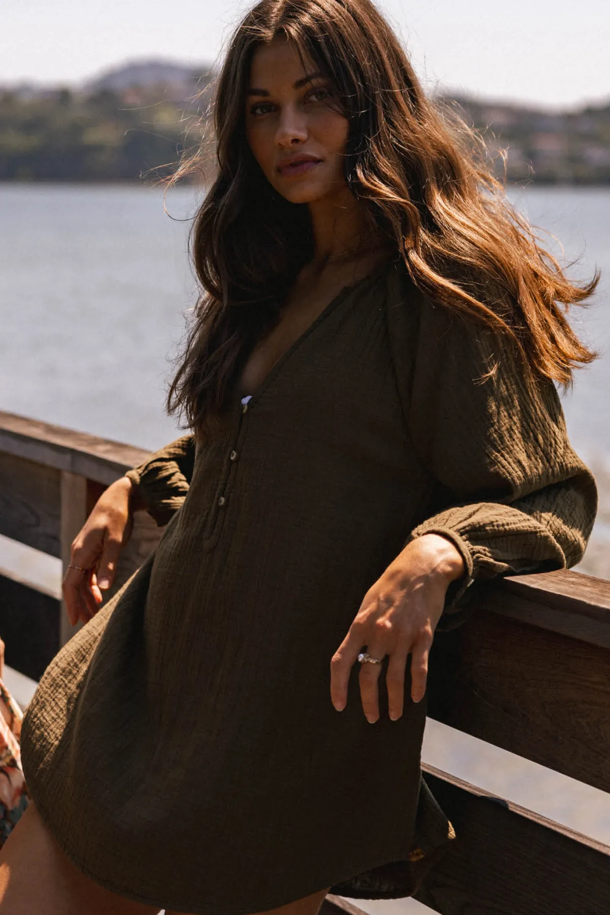 Swim Cover-Ups^O'Neill Krysten Crinkle Double Gauze Tunic Swim Cover-Up - | military olive