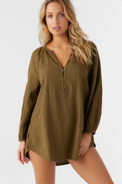 Swim Cover-Ups^O'Neill Krysten Crinkle Double Gauze Tunic Swim Cover-Up - | military olive