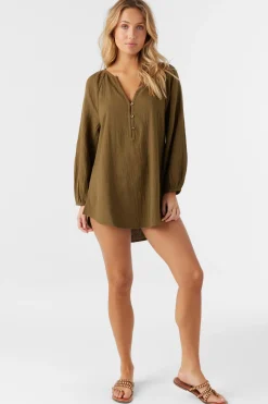Swim Cover-Ups^O'Neill Krysten Crinkle Double Gauze Tunic Swim Cover-Up - | military olive