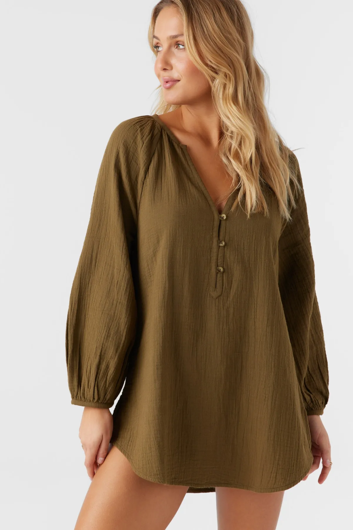 Swim Cover-Ups^O'Neill Krysten Crinkle Double Gauze Tunic Swim Cover-Up - | military olive