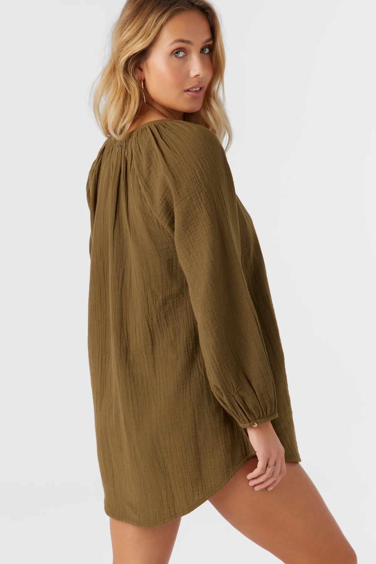 Swim Cover-Ups^O'Neill Krysten Crinkle Double Gauze Tunic Swim Cover-Up - | military olive