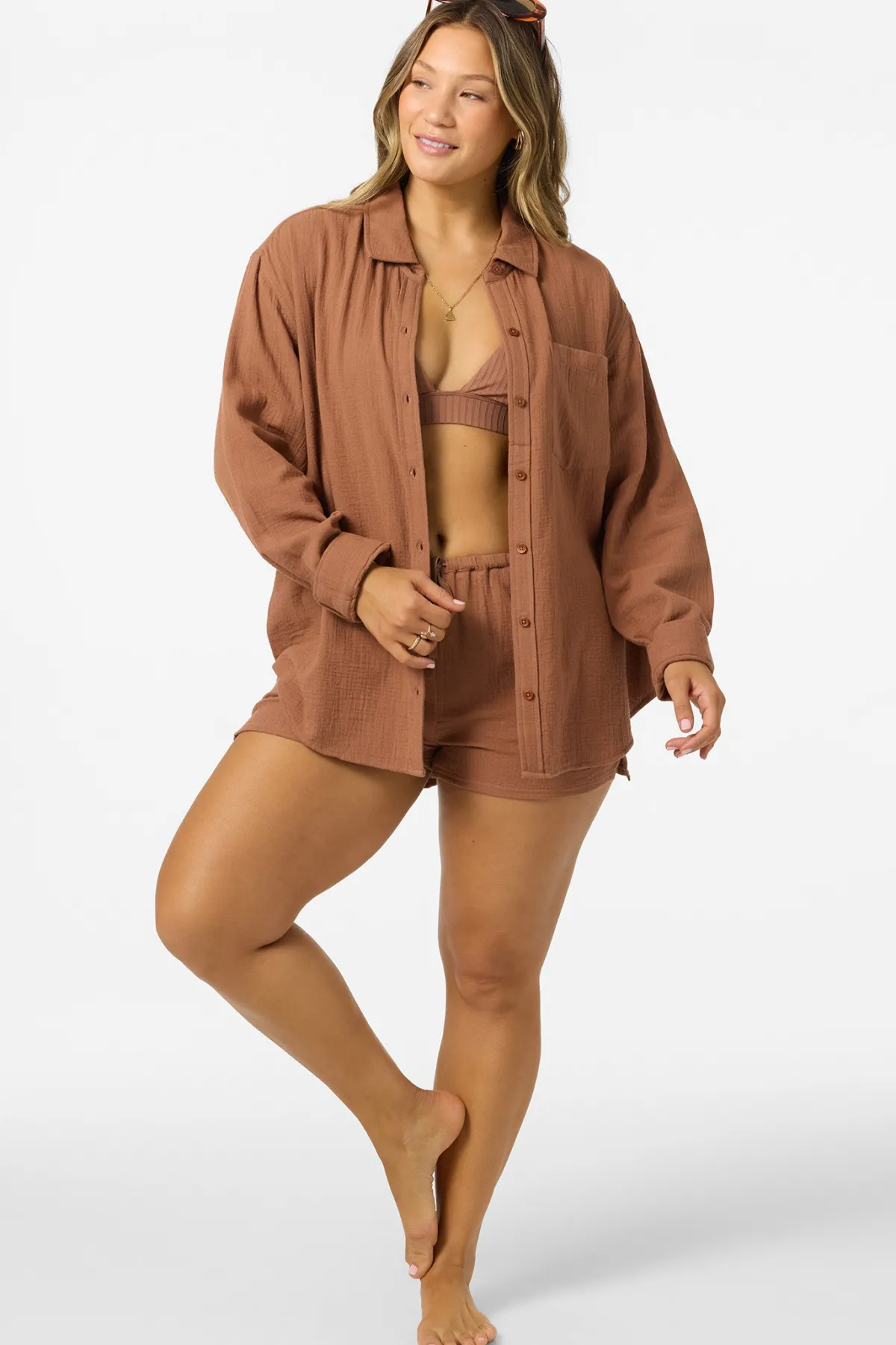Tops^O'Neill Leni Relaxed Ls Top Shirt Long Sleeve Top - | carob brown