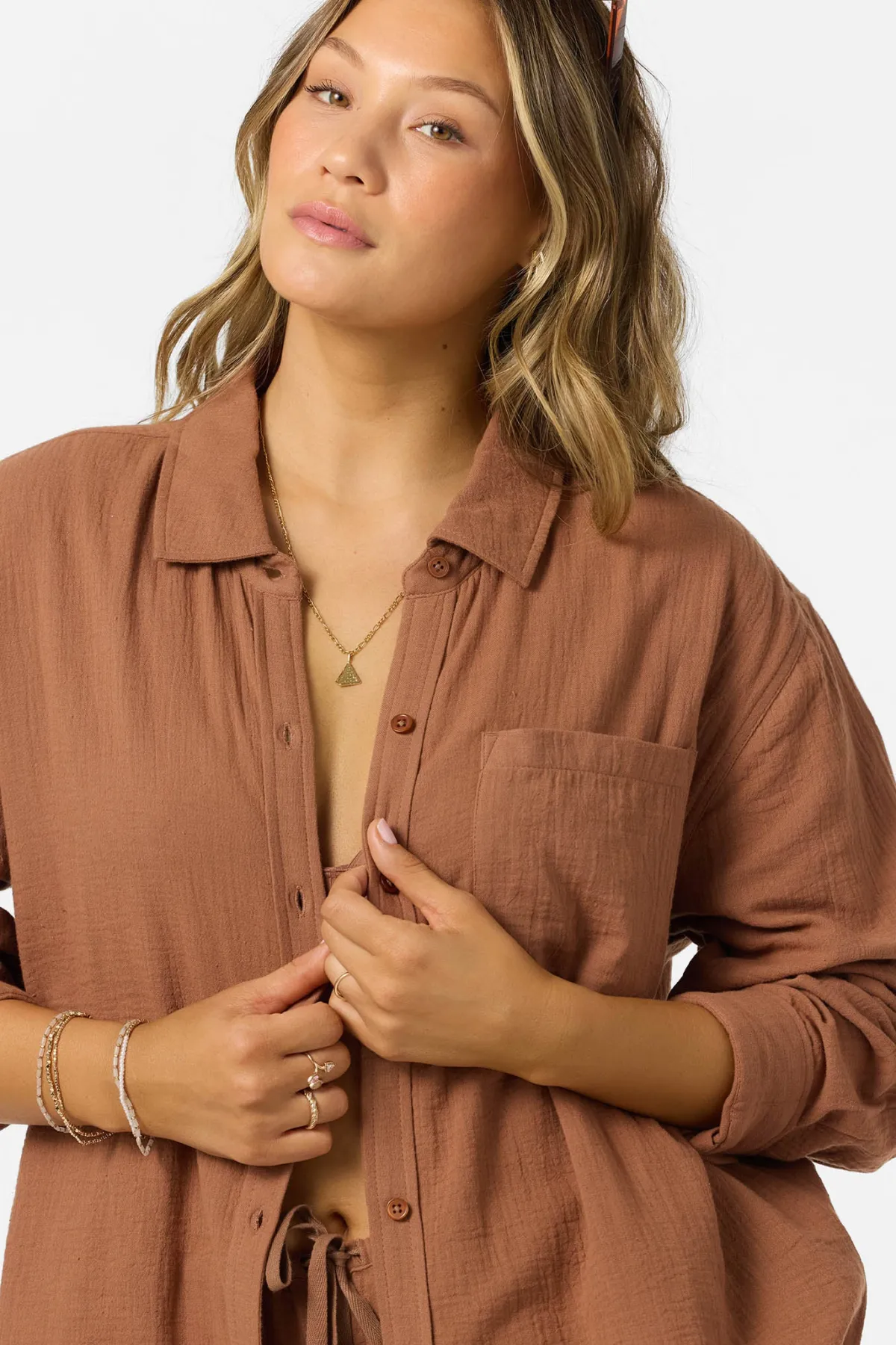 Tops^O'Neill Leni Relaxed Ls Top Shirt Long Sleeve Top - | carob brown