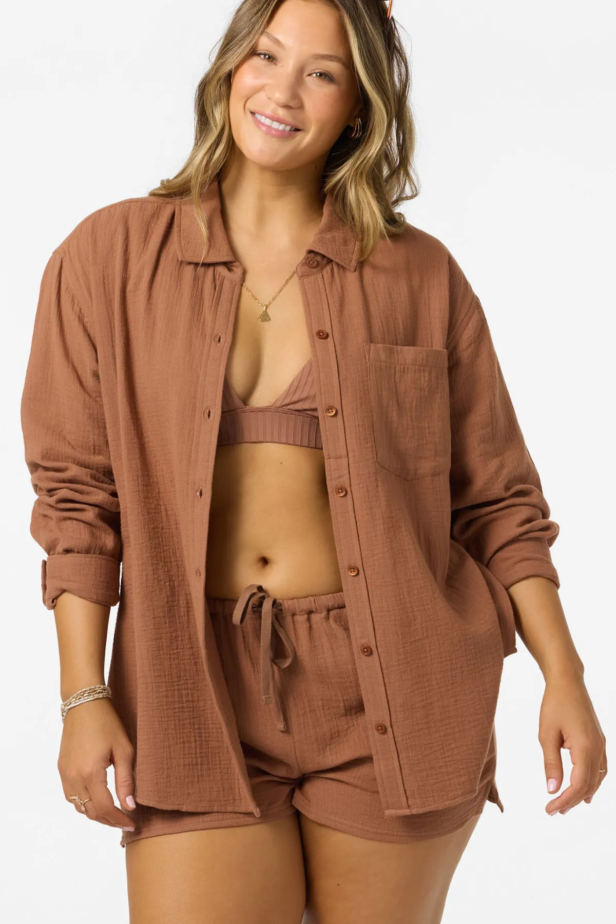 Tops^O'Neill Leni Relaxed Ls Top Shirt Long Sleeve Top - | carob brown