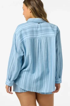 Matching Sets|New Arrivals^O'Neill Leni Waves Stripe Relaxed Long Sleeve Top chambray blue