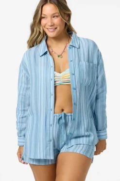 Matching Sets|New Arrivals^O'Neill Leni Waves Stripe Relaxed Long Sleeve Top chambray blue