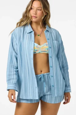 Tops^O'Neill Leni Waves Stripe Relaxed Top Long Sleeve - | chambray blue