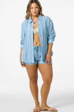 Tops^O'Neill Leni Waves Stripe Relaxed Top Long Sleeve - | chambray blue