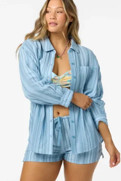 Tops^O'Neill Leni Waves Stripe Relaxed Top Long Sleeve - | chambray blue