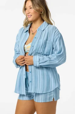 Tops^O'Neill Leni Waves Stripe Relaxed Top Long Sleeve - | chambray blue