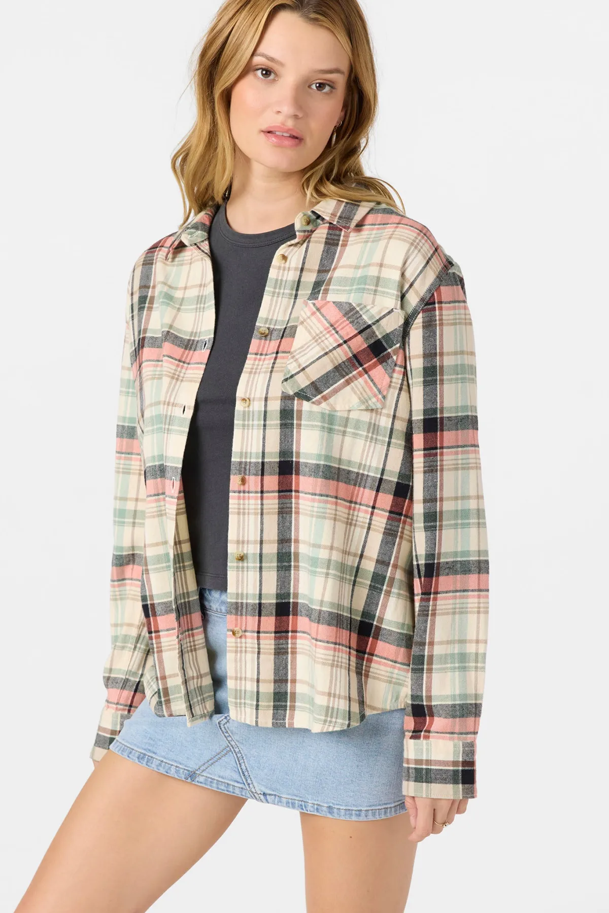 Tops^O'Neill Logan Flannel Long Sleeve Top - | tapioca
