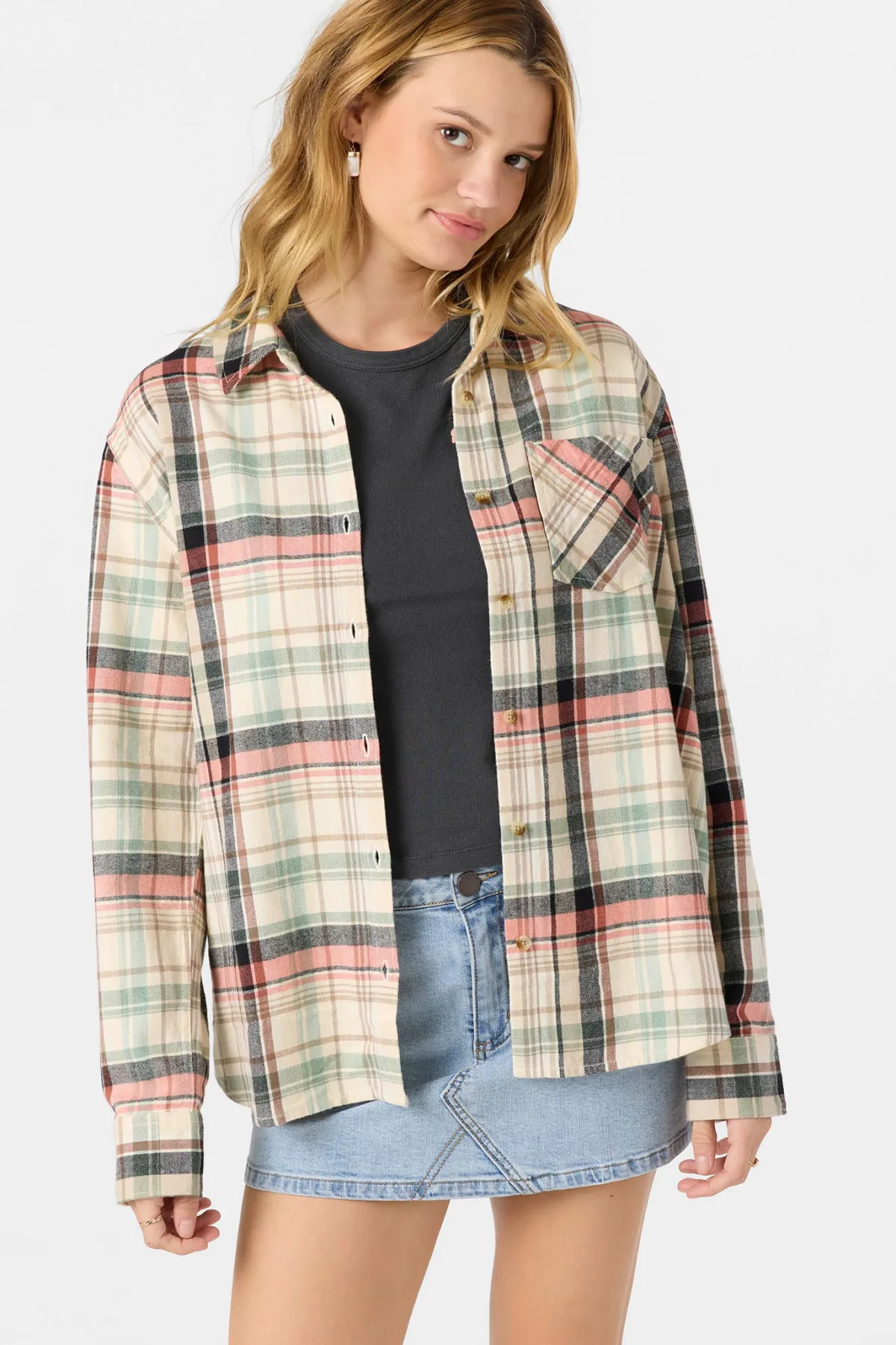 Tops^O'Neill Logan Flannel Long Sleeve Top - | tapioca