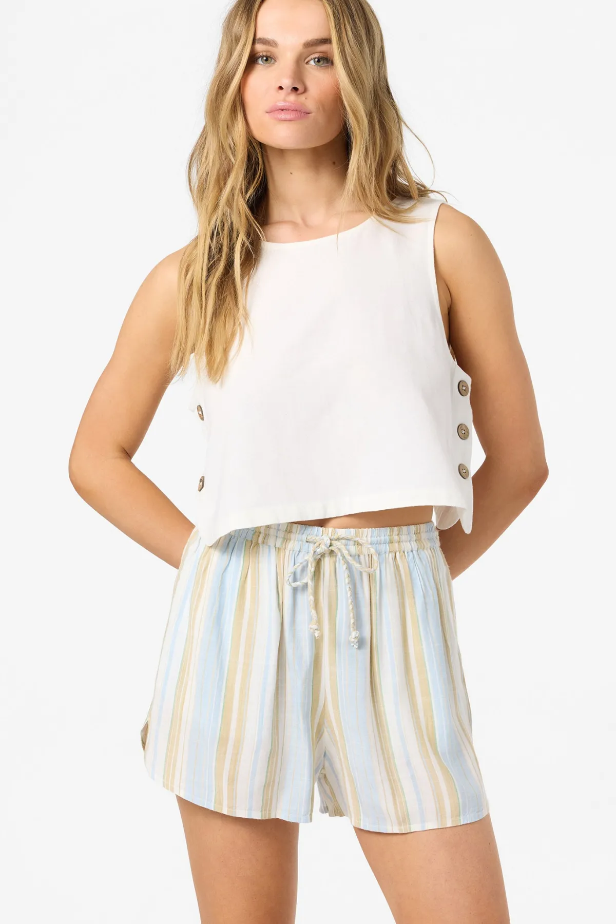 New Arrivals|Bottoms^O'Neill Millie Stripe Beach Shorts - | tapioca