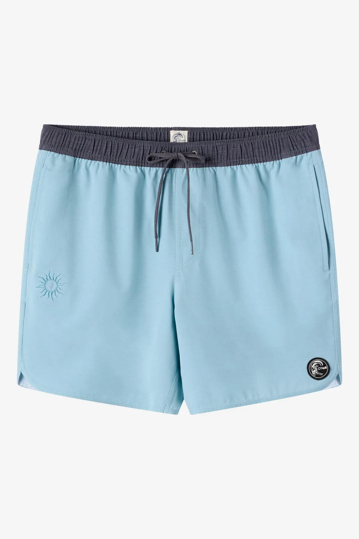 Short Length^O'Neill O'Riginals Solid Scallop Elastic Waist 16" Swim Trunks arona