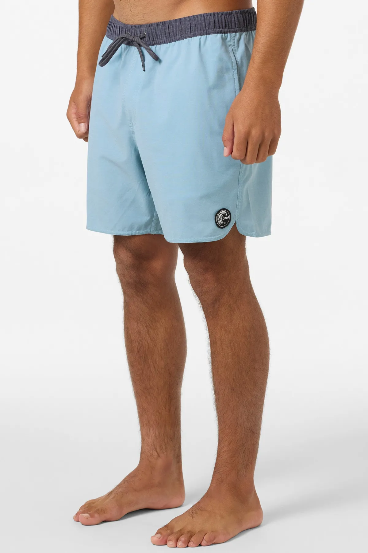 Short Length^O'Neill O'Riginals Solid Scallop Elastic Waist 16" Swim Trunks arona