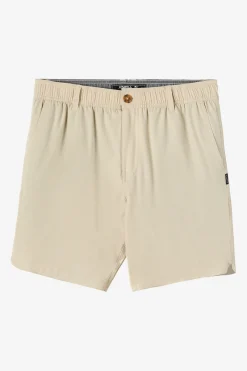Shorts^O'Neill Reserve Light Check Scallop Elastic Waist 18" Hybrid Shorts - | lt khaki