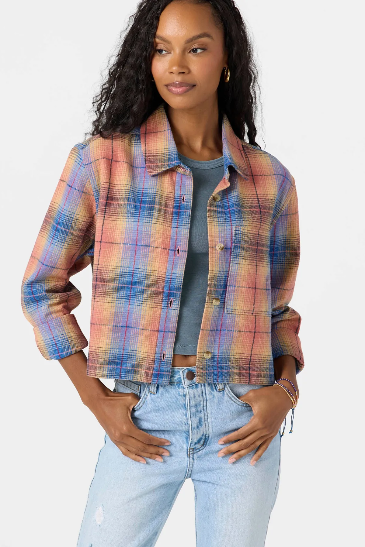 Tops^O'Neill Roy Flannel Long Sleeve Top desert sand