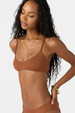 Bikini Tops^O'Neill Saltwater Solids Rib Huntington Bralette Top - | rustic brown