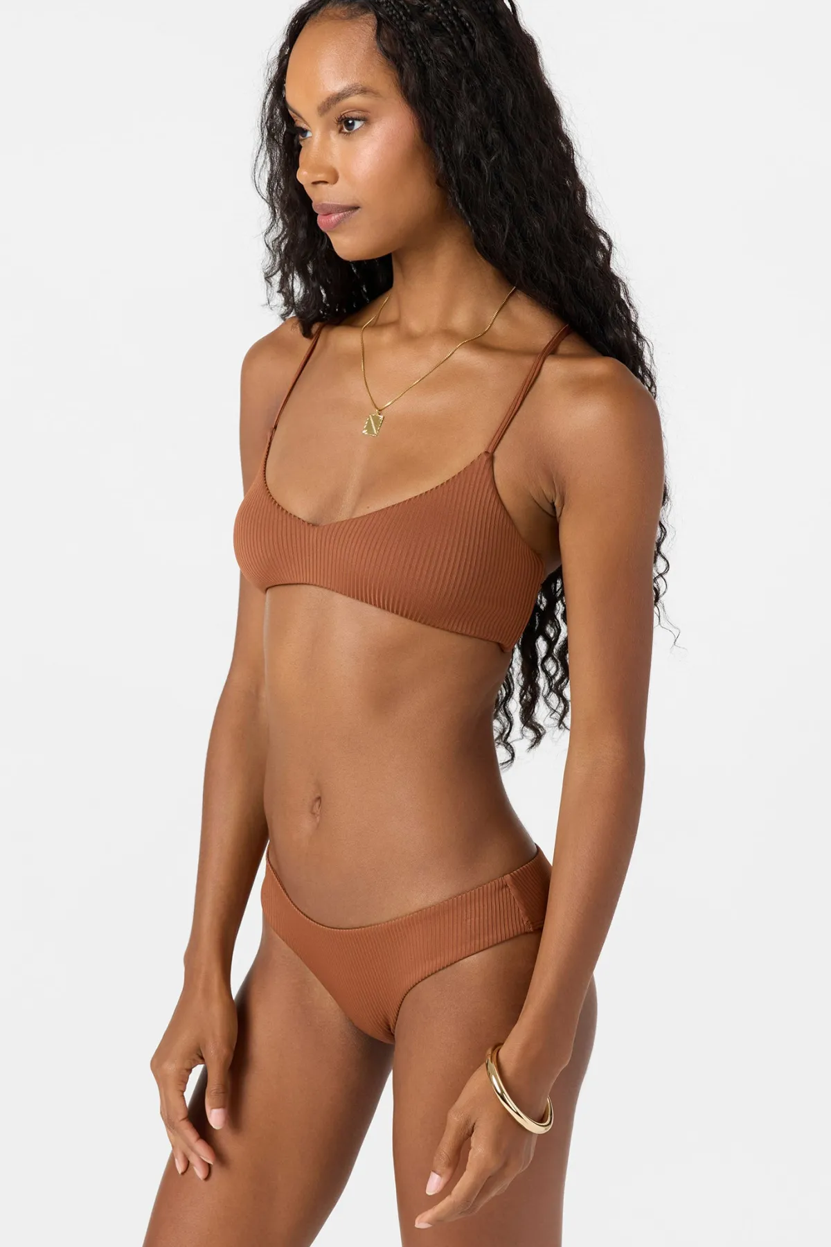Bikini Tops^O'Neill Saltwater Solids Rib Huntington Bralette Top - | rustic brown