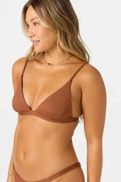 Bikini Tops^O'Neill Saltwater Solids Rib Seaside Triangle Top - | rustic brown