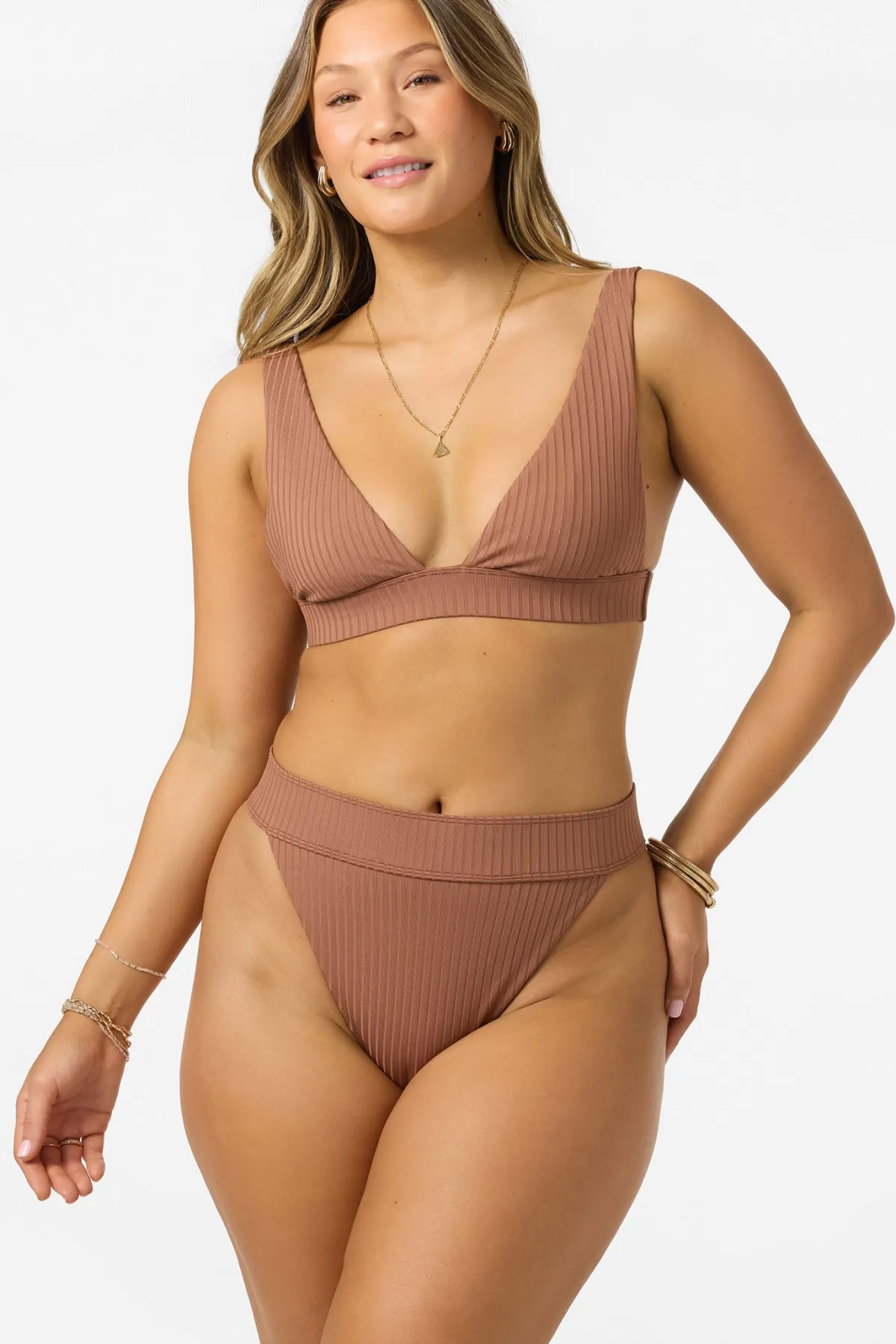 Swim New Arrivals|New Arrivals^O'Neill Shorebreak Rib Santa Barbara High Rise Cheeky Bottoms carob brown