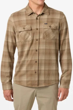 Shirts & Flannels^O'Neill Sutton Knit Plaid Standard Fit Long Sleeve Shirt - | dark khaki